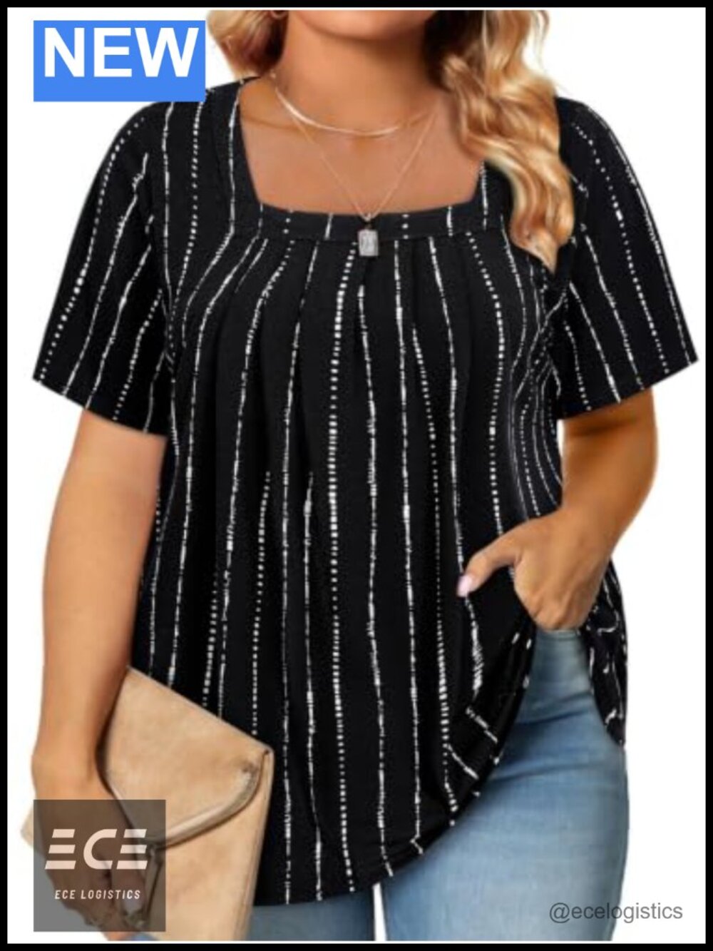 Amrto Women's Plus Size Square Neck Short Sleeve Tunic Top
